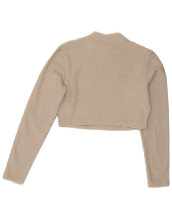 Nike Womens Crop Velour Top Long Sleeve UK 12 Medium Off White Polyester