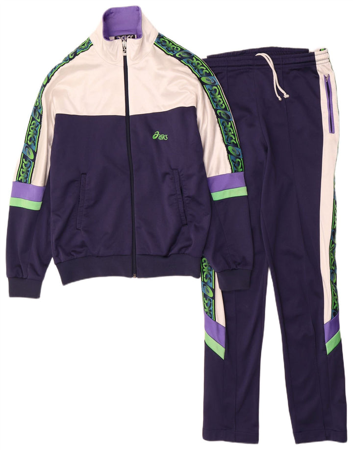 Asics Womens Full Tracksuit IT 46 Large Navy Blue Colourblock Polyamide