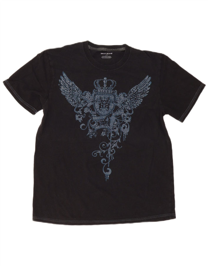 Dkny Womens Graphic T-Shirt Top UK 16 Large Black