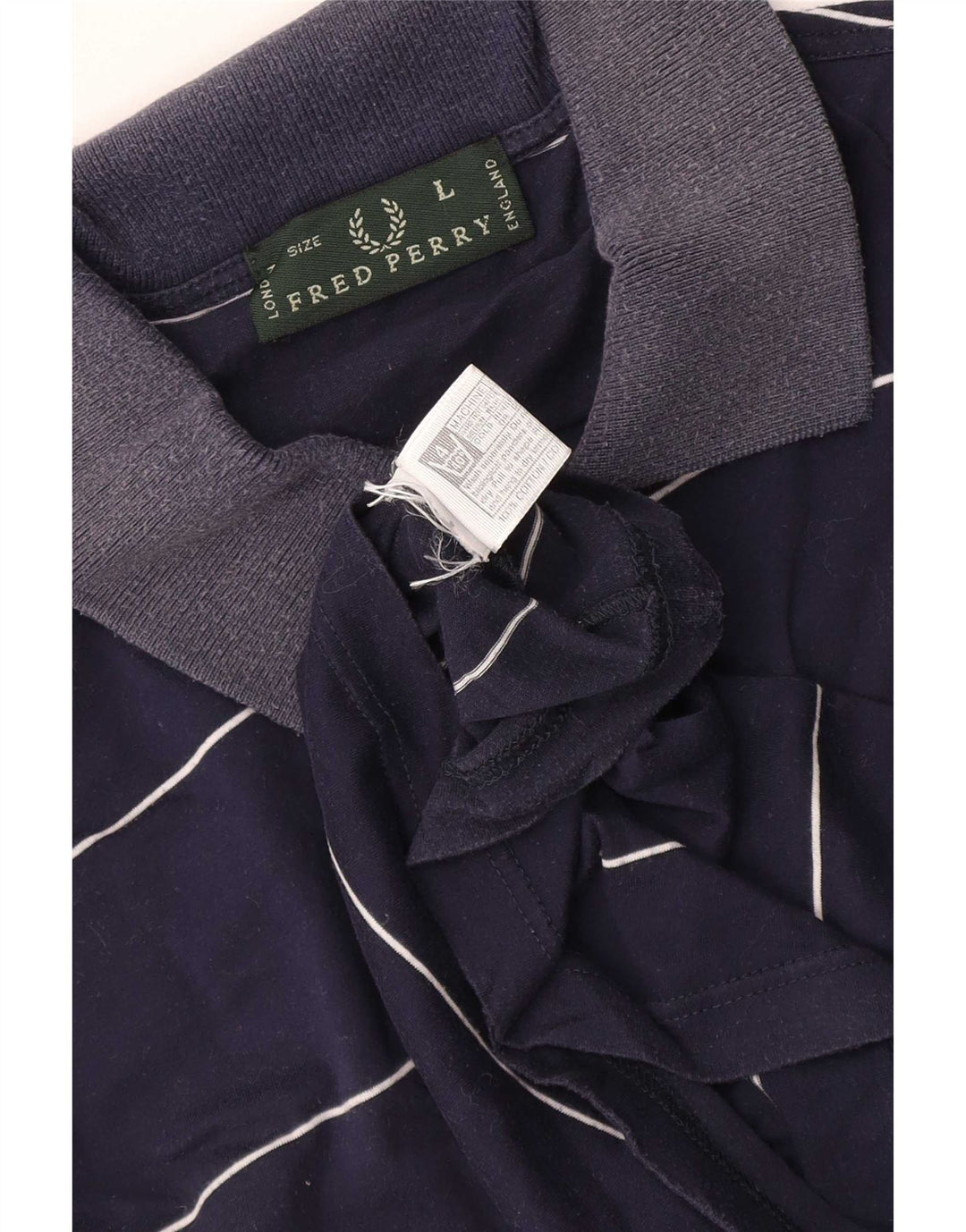 Fred Perry Mens Polo Shirt Large Navy Blue Striped Cotton