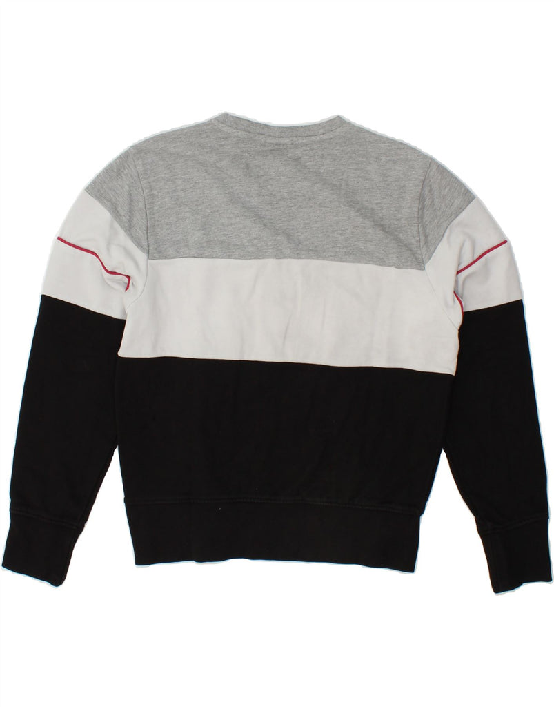 ELLESSE Womens Graphic Sweatshirt Jumper UK 14 Medium Black Colourblock Vintage Ellesse and Second-Hand Ellesse from Messina Hembry 