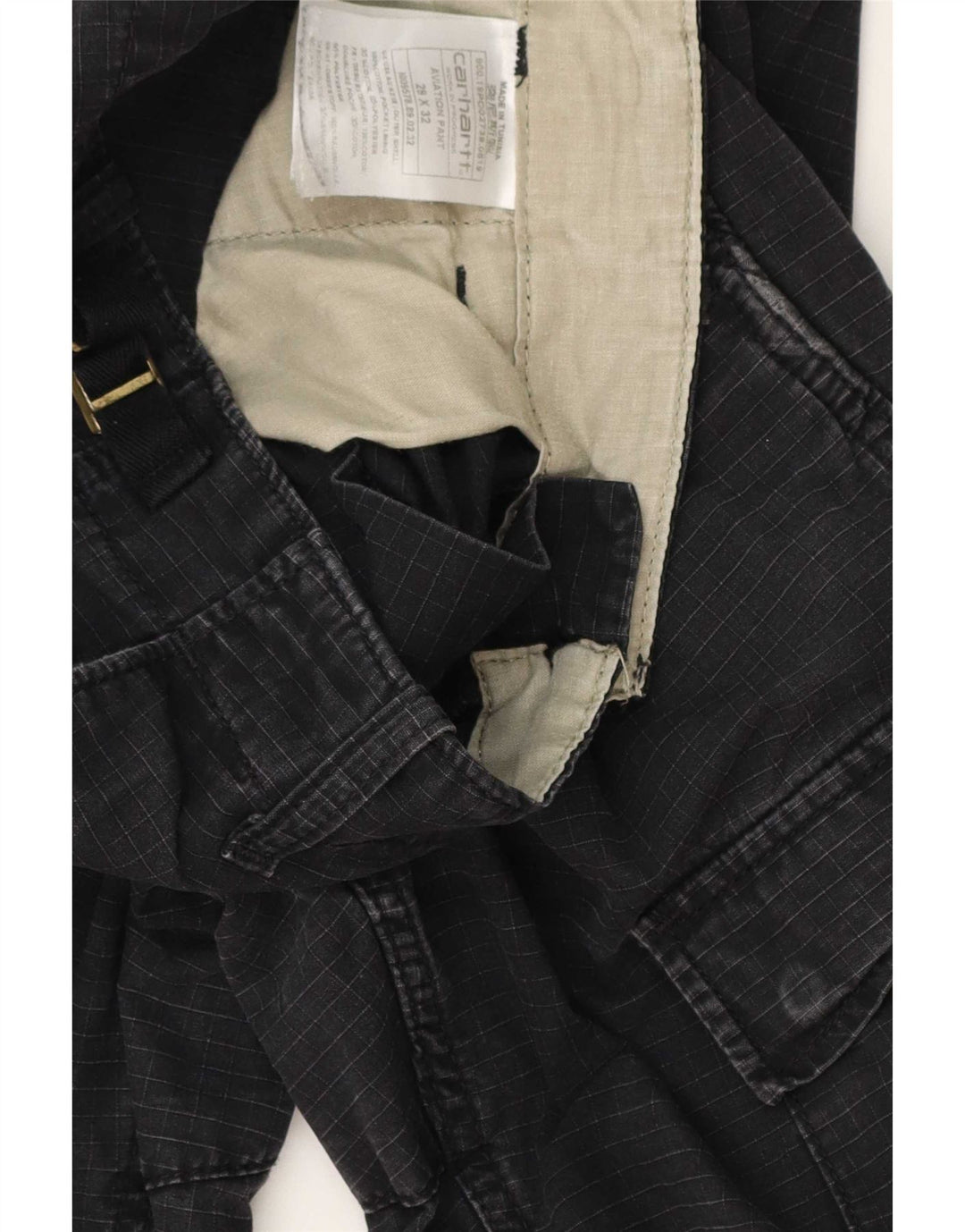 Carhartt Mens Straight Cargo Trousers W29 L32 Black Gingham Cotton