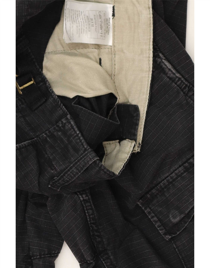 Carhartt Mens Straight Cargo Trousers W29 L32 Black Gingham Cotton