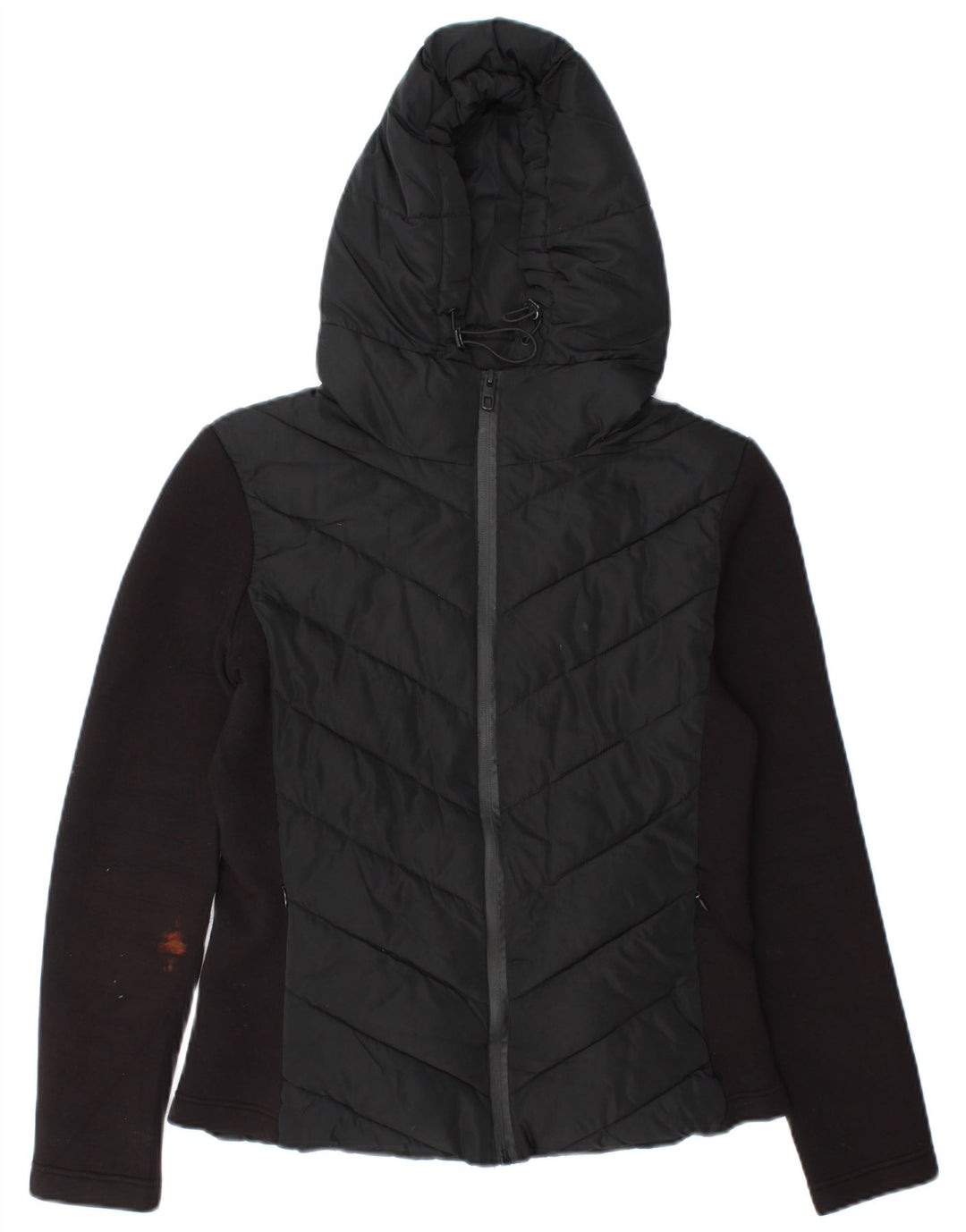 Zara Womens Hooded Padded Jacket UK 12 Medium Black Colourblock Viscose