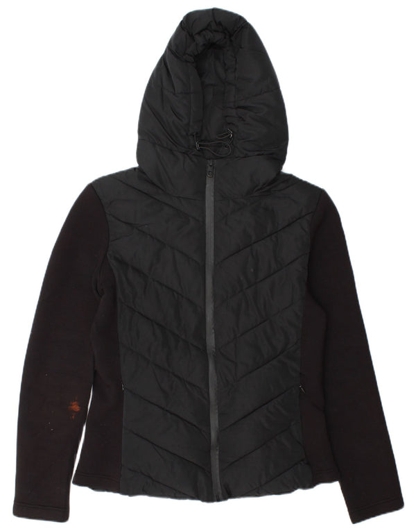 Zara Womens Hooded Padded Jacket UK 12 Medium Black Colourblock Viscose