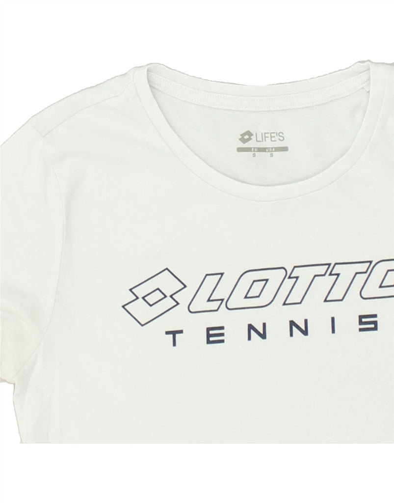 LOTTO Womens Graphic T-Shirt Top UK 10 Small White | Vintage Lotto | Thrift | Second-Hand Lotto | Used Clothing | Messina Hembry 