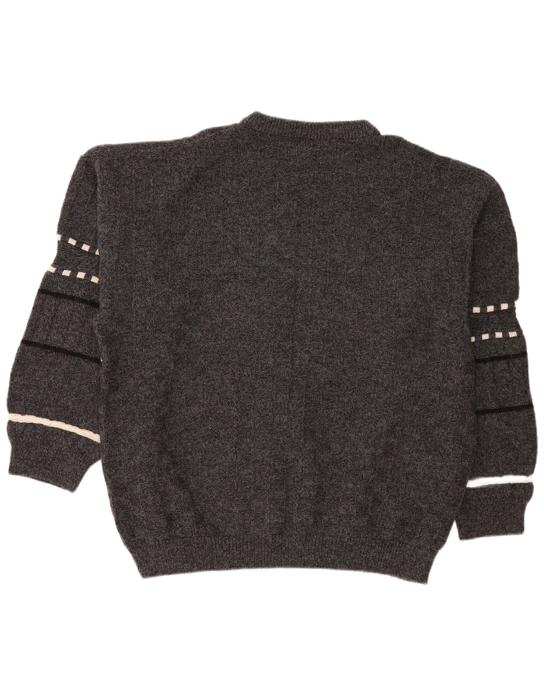 Vintage Mens Crew Neck Jumper Sweater 2XL Grey Striped Wool