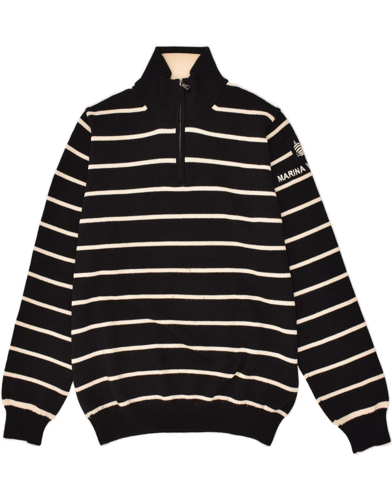 MARINA YACHTING Mens Graphic Zip Neck Jumper Sweater 2XL Black Striped | Vintage Marina Yachting | Thrift | Second-Hand Marina Yachting | Used Clothing | Messina Hembry 