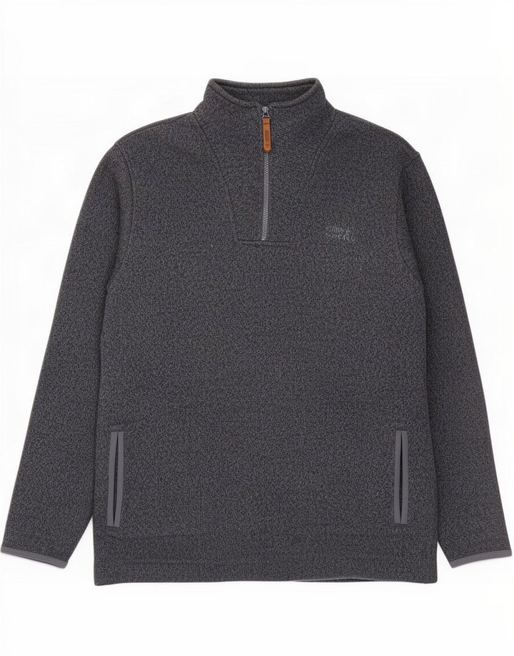 Weird Fish Mens Zip Neck Sweatshirt Jumper Large Grey Flecked Polyester