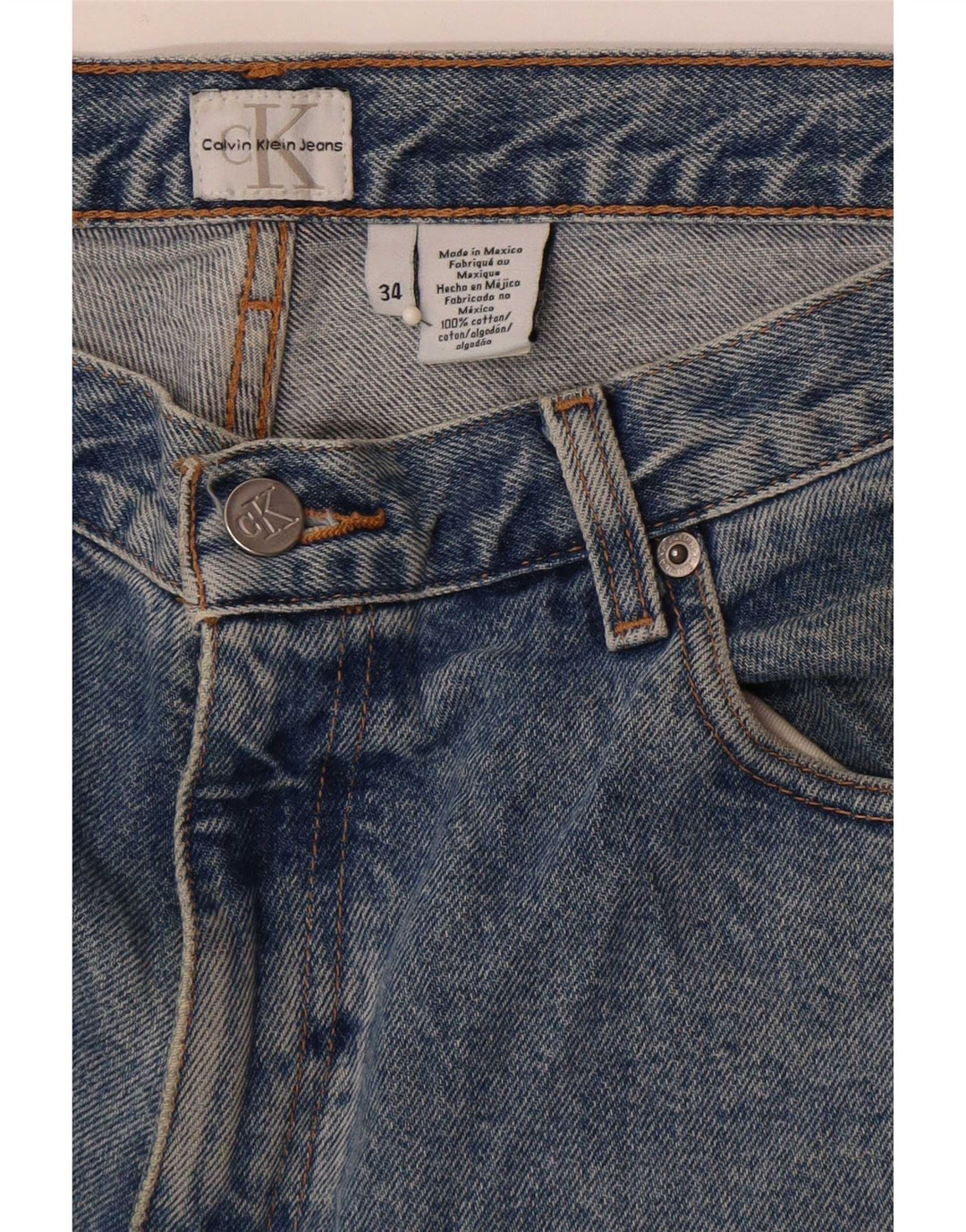 Calvin Klein Mens Tapered Jeans W34 L32 Blue Cotton