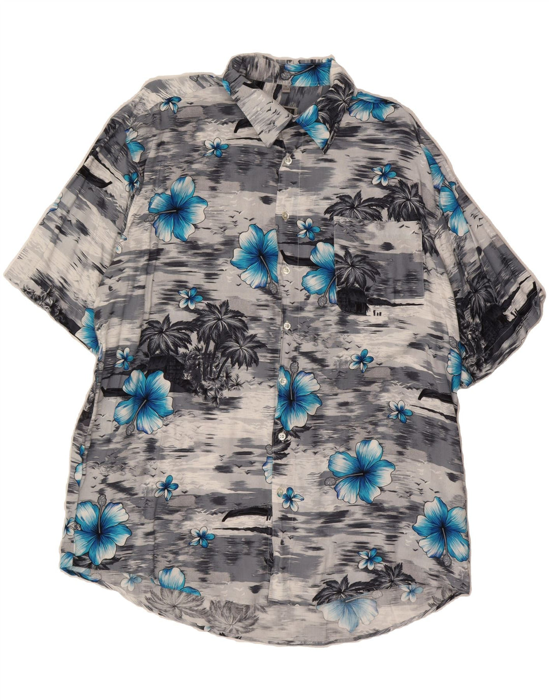 BASIC Mens Short Sleeve Shirt Size 43/44 XL Blue Floral Viscose Hawaiian Vintage Basic and Second-Hand Basic from Messina Hembry 