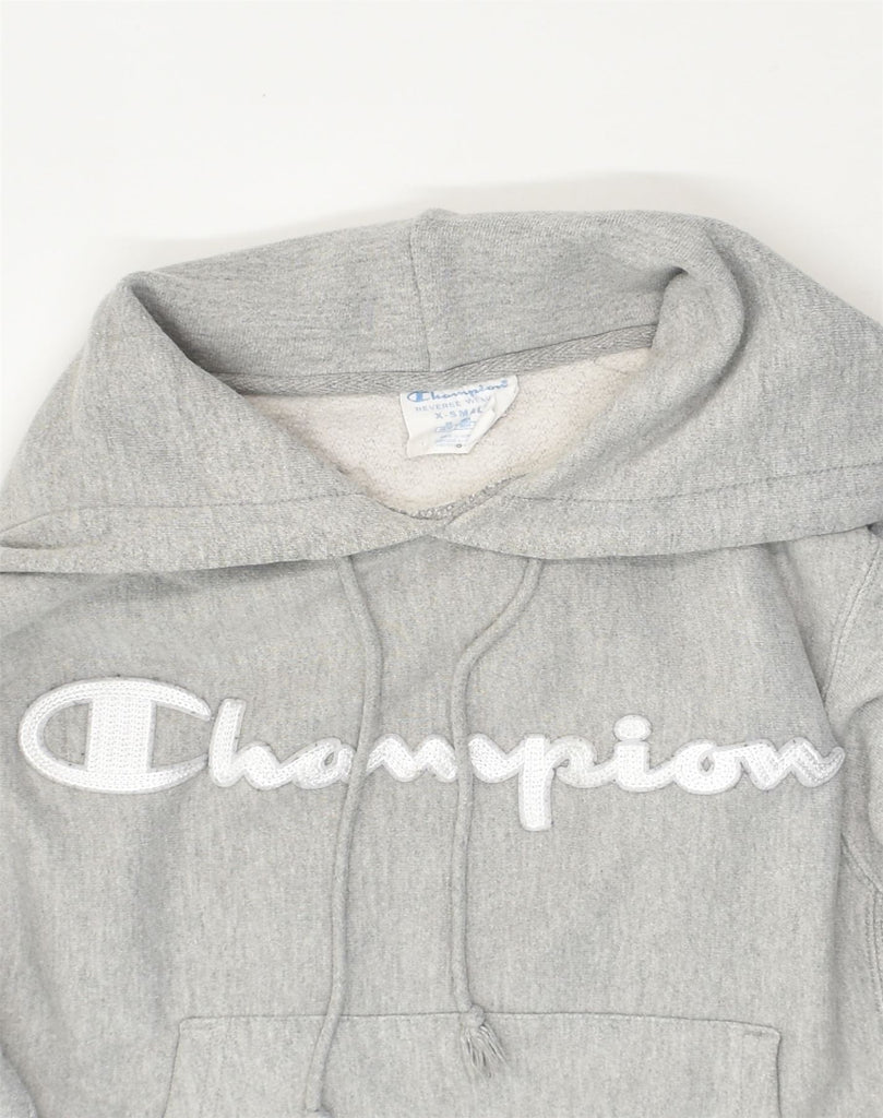 CHAMPION Womens Graphic Hoodie Jumper UK 6 XS Grey Cotton | Vintage Champion | Thrift | Second-Hand Champion | Used Clothing | Messina Hembry 