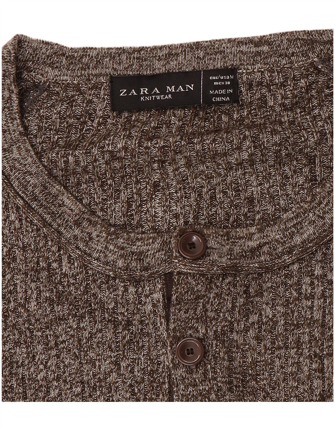 Zara Mens Boat Neck Jumper Sweater Medium Brown Flecked