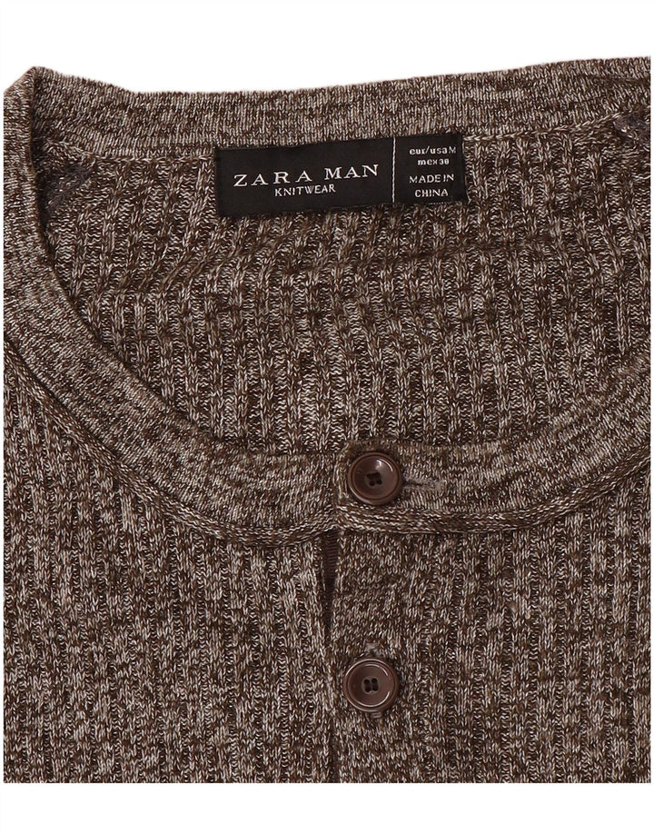 Zara Mens Boat Neck Jumper Sweater Medium Brown Flecked