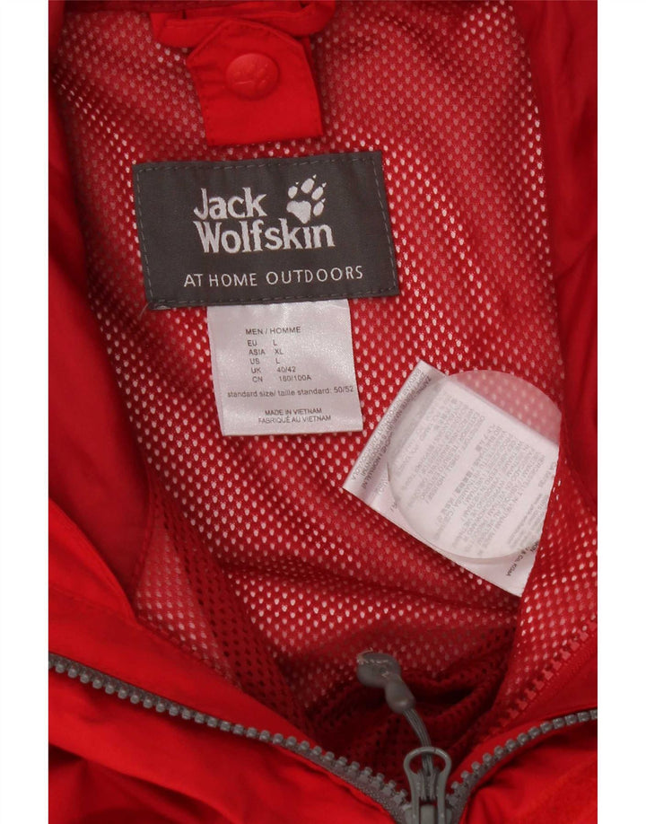 Jack Wolfskin Mens Hooded Rain Jacket UK 40/42 Large Red Nylon