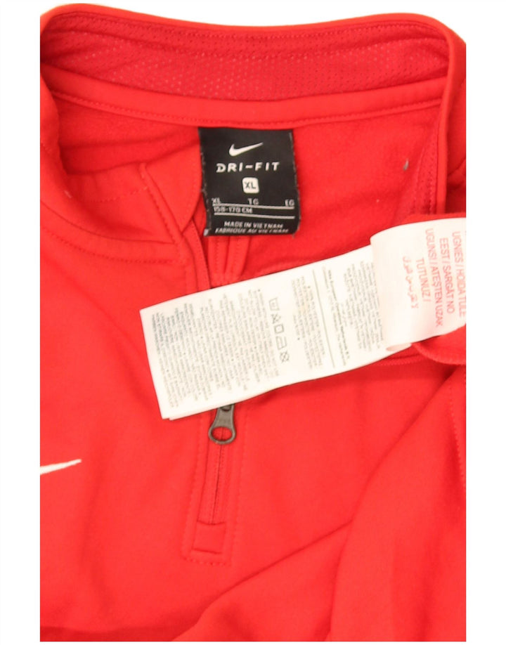 Nike Boys Dri Fit Zip Neck Top Long Sleeve 13-14 Years XL Red Polyester