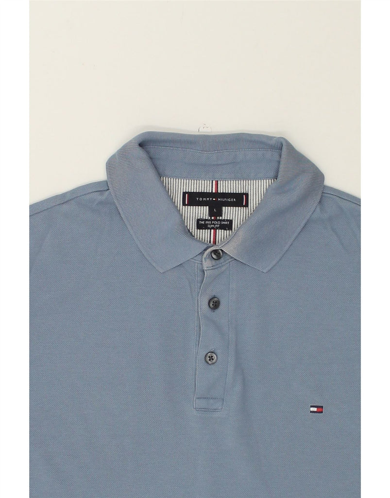 TOMMY HILFIGER Mens Slim Fit Polo Shirt Large Blue Cotton | Vintage Tommy Hilfiger | Thrift | Second-Hand Tommy Hilfiger | Used Clothing | Messina Hembry 