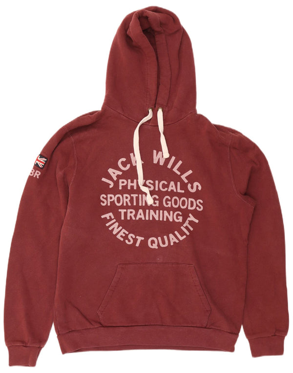 Jack Wills Mens Graphic Hoodie Jumper Large Burgundy Cotton