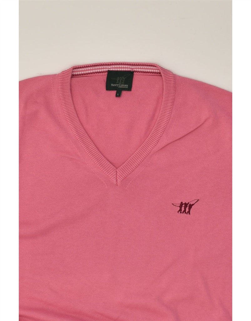 HENRY COTTONS Mens V-Neck Jumper Sweater Large Pink Cotton | Vintage Henry Cottons | Thrift | Second-Hand Henry Cottons | Used Clothing | Messina Hembry 