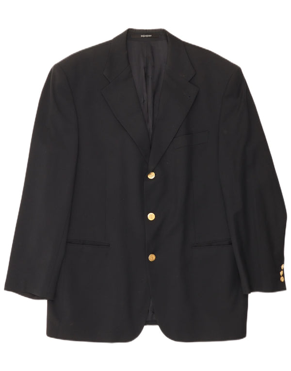 Yves Saint Laurent Mens 3 Button Blazer Jacket UK 42 XL Navy Blue New Wool