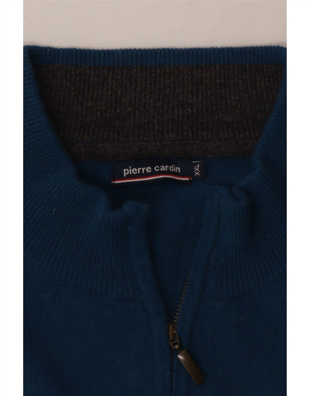 PIERRE CARDIN Mens Zip Neck Jumper Sweater 2XL Blue Wool Vintage Pierre Cardin and Second-Hand Pierre Cardin from Messina Hembry 