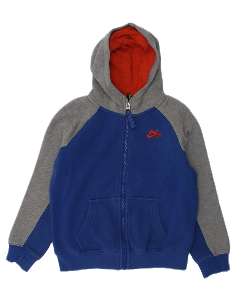 NIKE Boys Zip Hoodie Sweater 5-6 Years Medium Blue Colourblock Cotton | Vintage Nike | Thrift | Second-Hand Nike | Used Clothing | Messina Hembry 