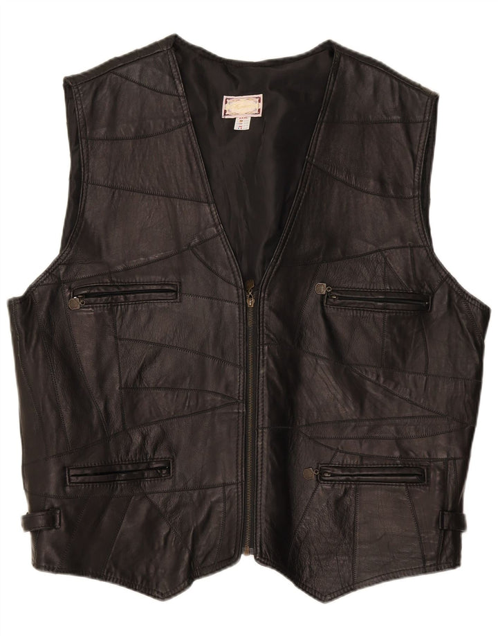 ELEGANCE Mens Leather Waistcoat 3XL Black Patchwork