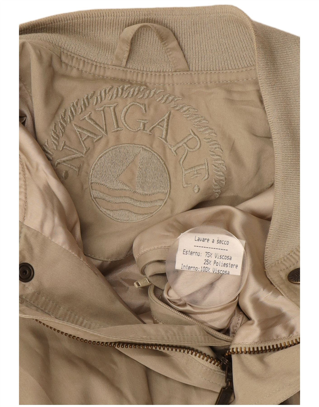 Navigare Mens Bomber Jacket UK 42 XL Beige Viscose