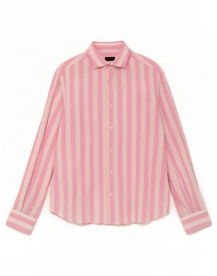 Massimo Dutti Mens Shirt XL Pink Striped Linen