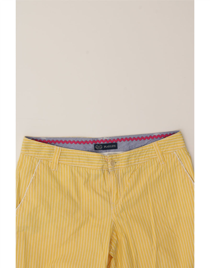 PLAYLIFE Womens Chino Shorts IT 44 Medium W31  Yellow Pinstripe Cotton Vintage Playlife and Second-Hand Playlife from Messina Hembry 