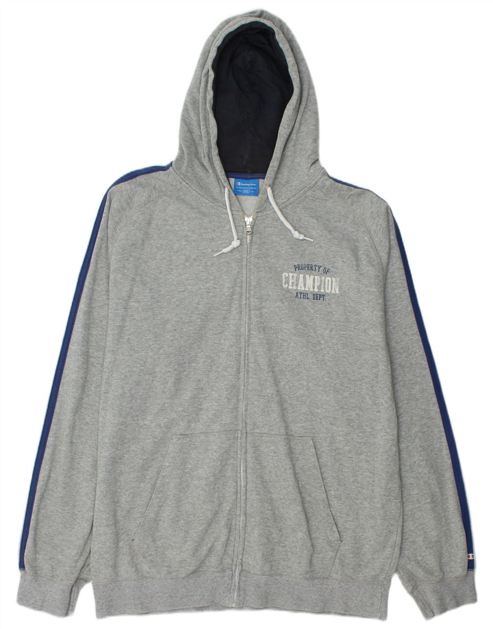 CHAMPION Mens Graphic Zip Hoodie Sweater 2XL Grey