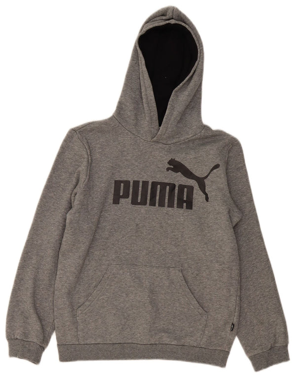 Puma Boys Graphic Hoodie Jumper 11-12 Years Grey Flecked Cotton