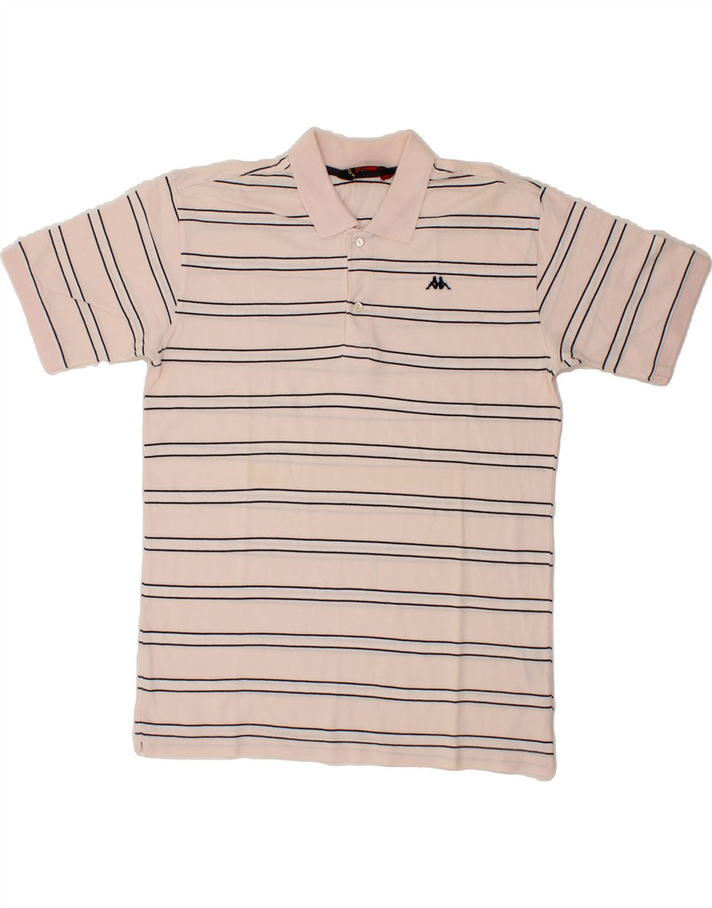 KAPPA Mens Polo Shirt Medium Off White Striped Cotton Vintage Kappa and Second-Hand Kappa from Messina Hembry 
