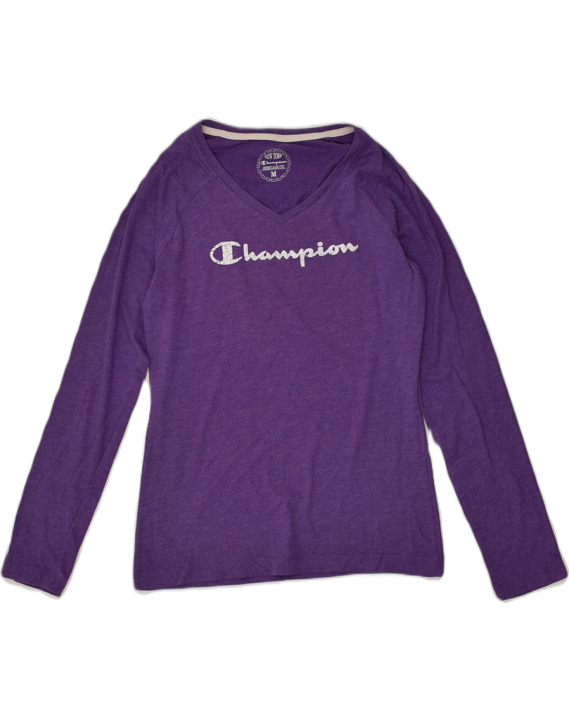 CHAMPION Womens Graphic Top Long Sleeve UK 14 Medium Purple Cotton | Vintage Champion | Thrift | Second-Hand Champion | Used Clothing | Messina Hembry 