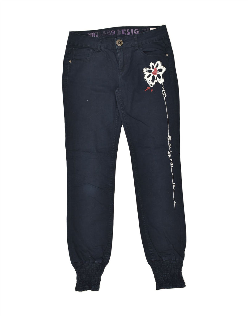 DESIGUAL Womens Graphic Joggers Casual Trousers W28 L30 Navy Blue Floral | Vintage Desigual | Thrift | Second-Hand Desigual | Used Clothing | Messina Hembry 