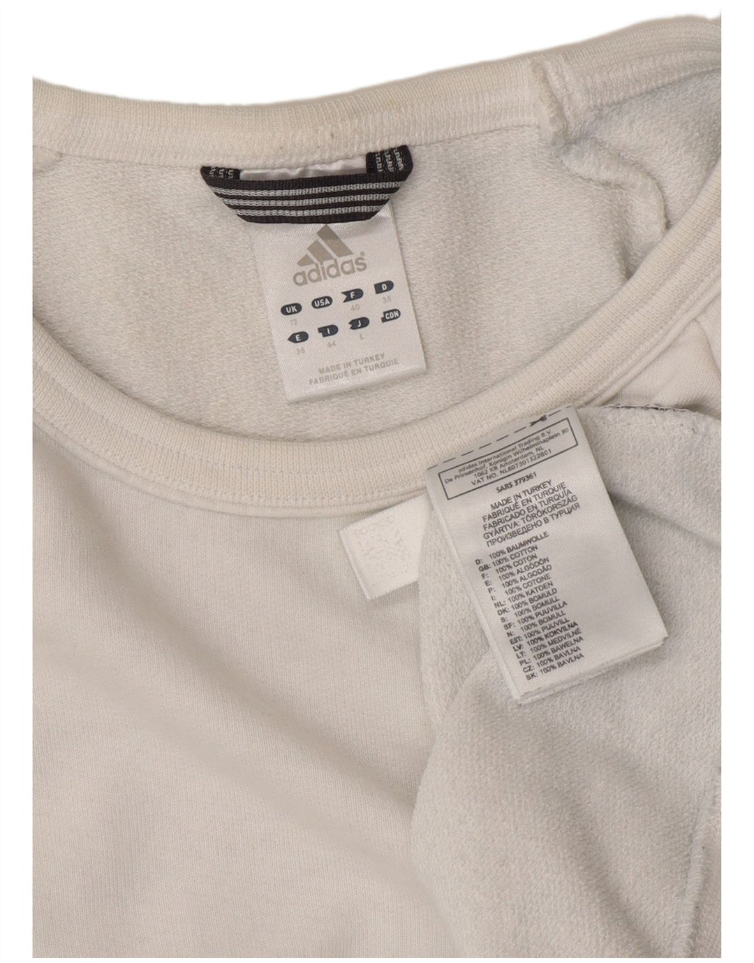 Adidas Womens Sweatshirt Jumper UK 12 Medium  White Cotton