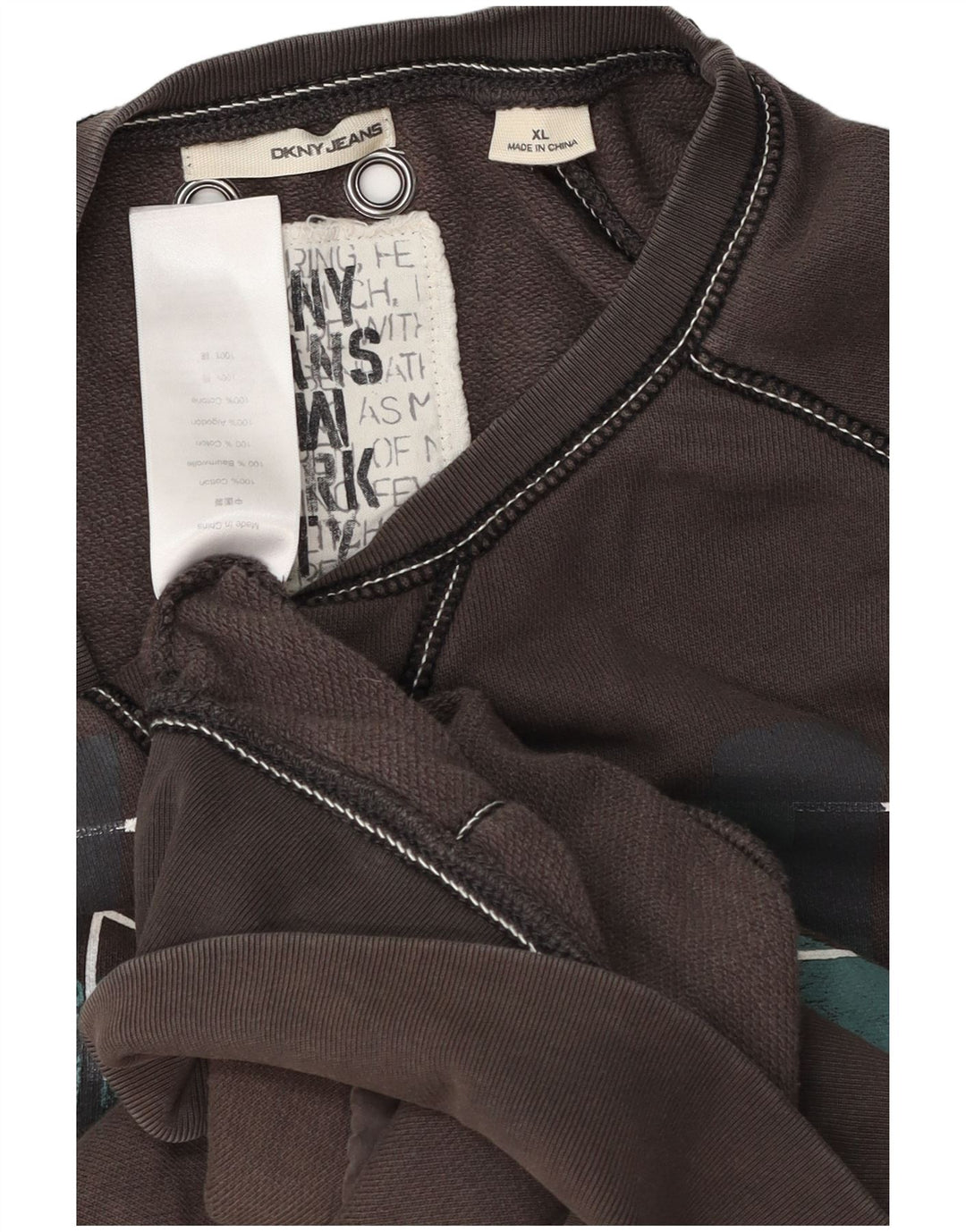 Dkny Mens Graphic Sweatshirt Jumper XL Grey Cotton