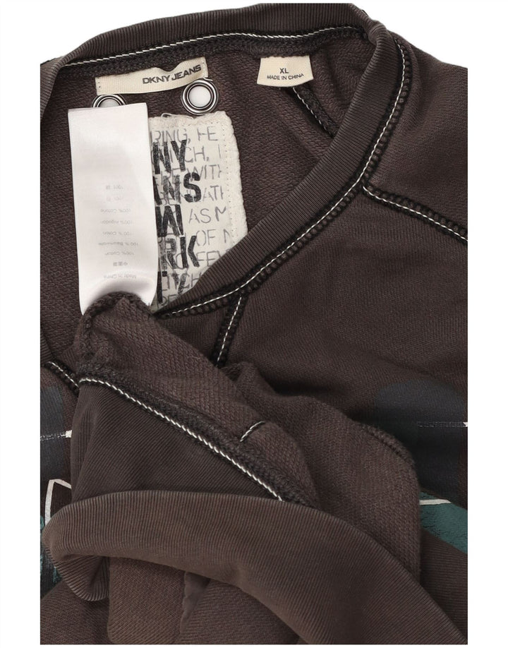 Dkny Mens Graphic Sweatshirt Jumper XL Grey Cotton