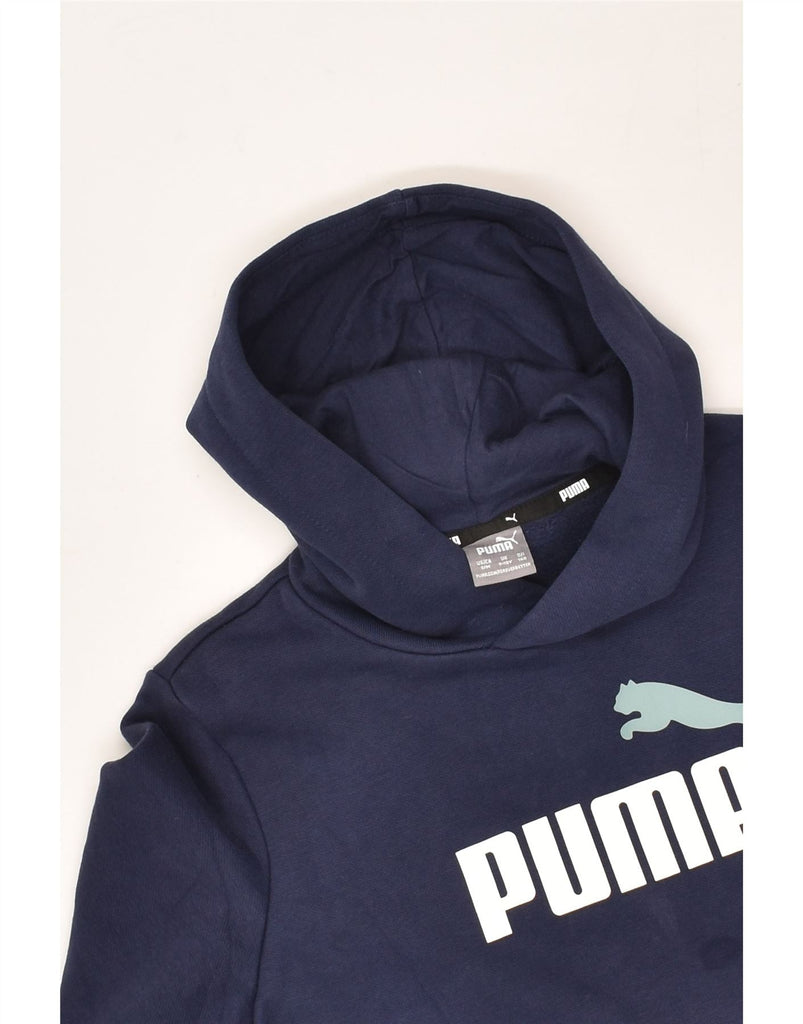 PUMA Boys Graphic Hoodie Jumper 9-10 Years Navy Blue Cotton | Vintage Puma | Thrift | Second-Hand Puma | Used Clothing | Messina Hembry 