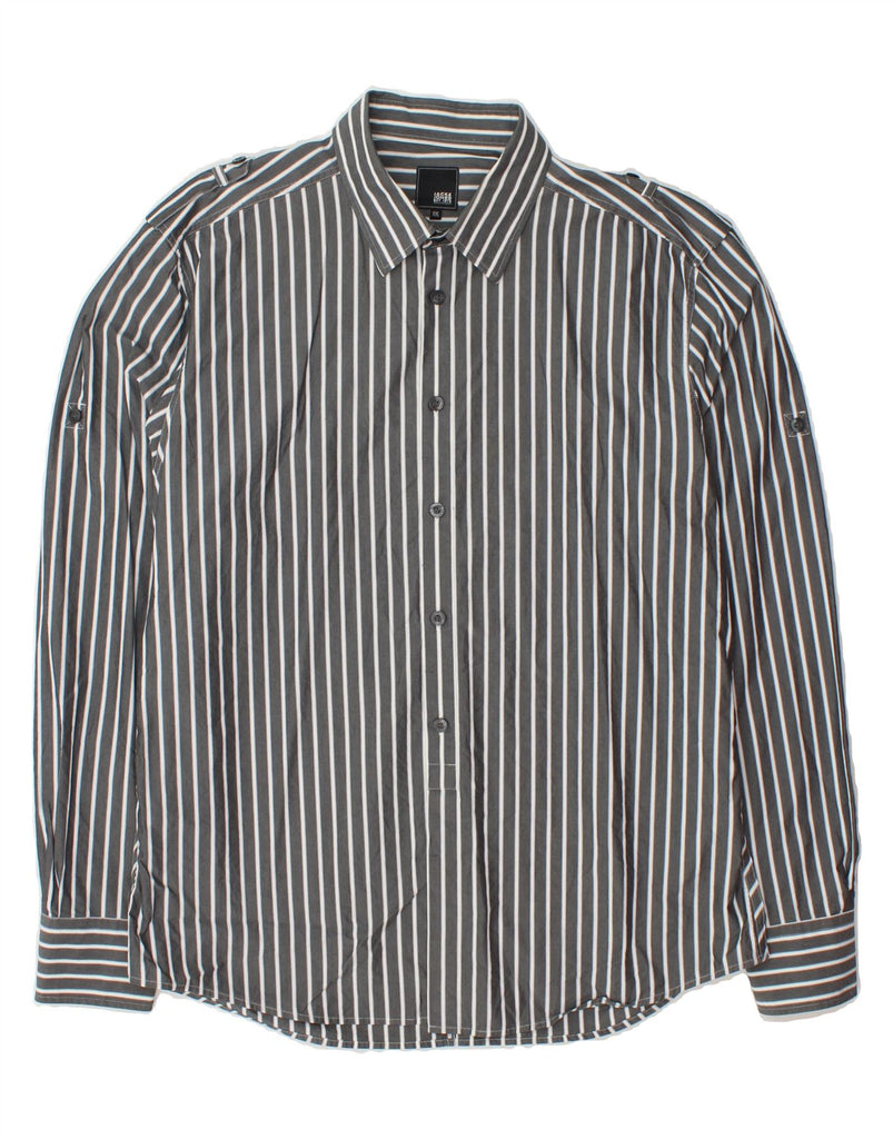 JACK & JONES Mens Military Shirt 2XL Grey Striped Cotton Vintage Jack & Jones and Second-Hand Jack & Jones from Messina Hembry 