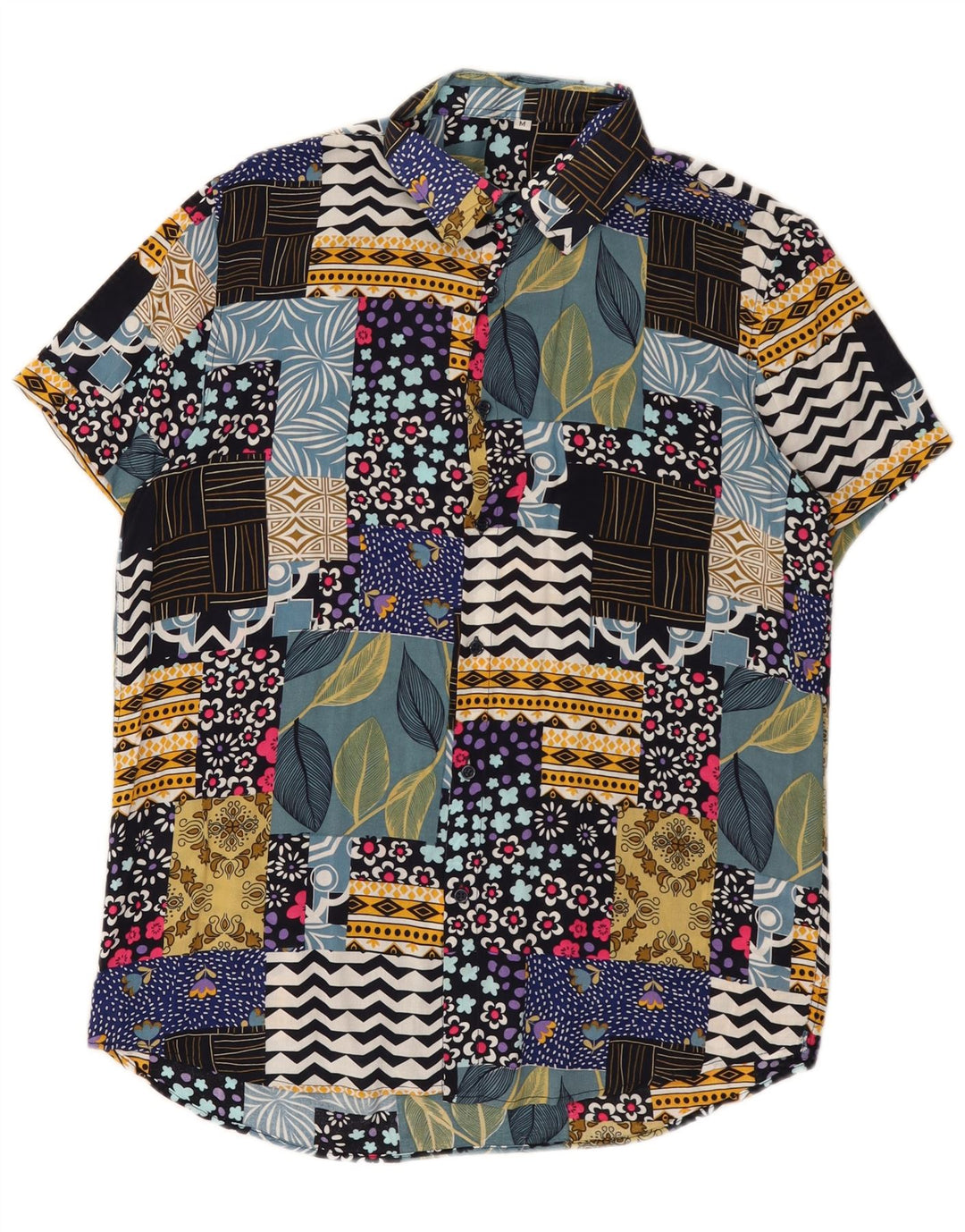 Vintage Mens Short Sleeve Shirt Medium Multicoloured Patchwork