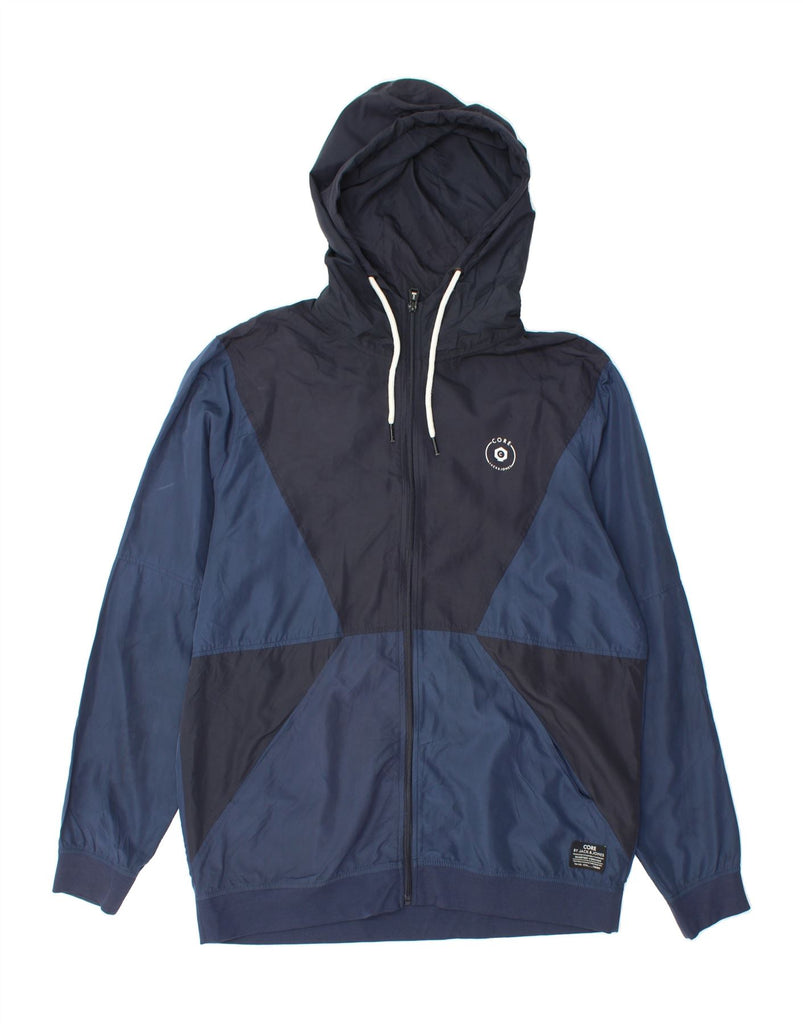 JACK & JONES Mens Core Hooded Bomber Jacket UK 42 XL Navy Blue Colourblock Vintage Jack & Jones and Second-Hand Jack & Jones from Messina Hembry 