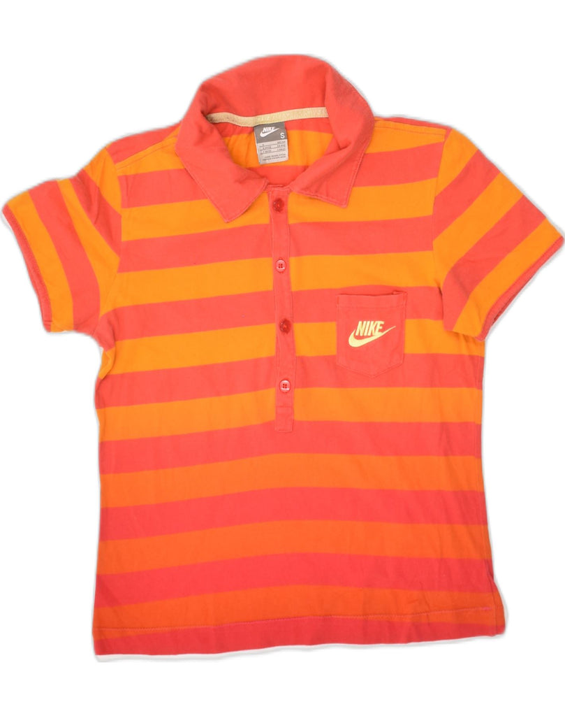 NIKE Womens Polo Shirt UK 8/10 Small Orange Striped | Vintage Nike | Thrift | Second-Hand Nike | Used Clothing | Messina Hembry 