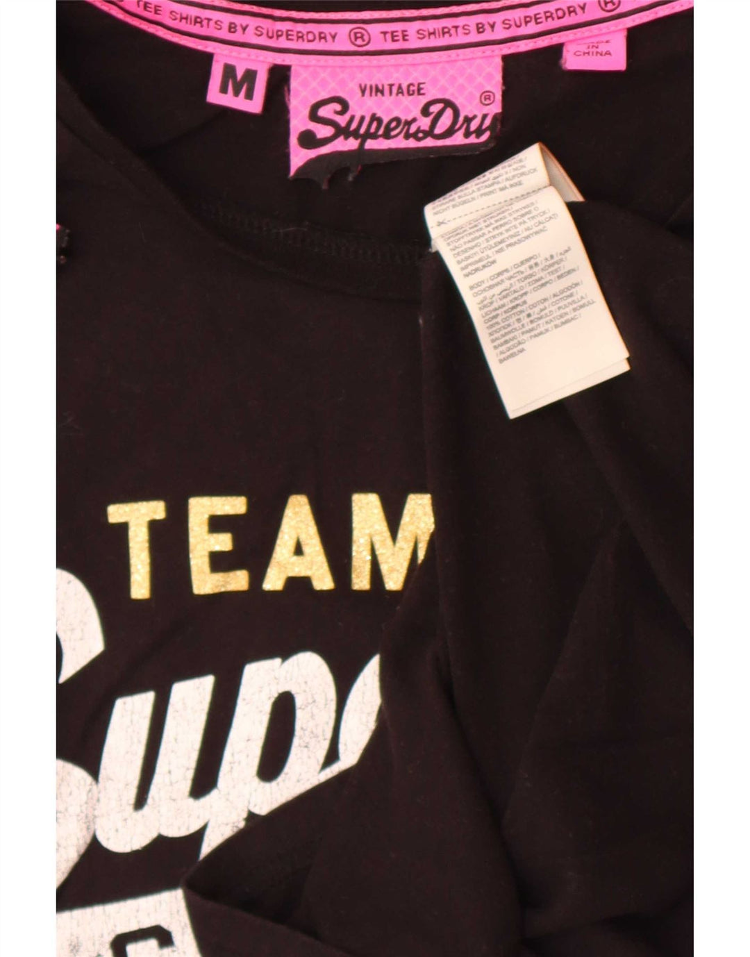 Superdry Womens Graphic T-Shirt Top UK 12 Medium Black Cotton