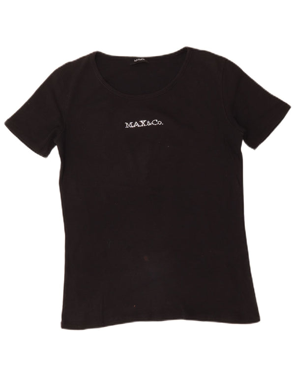 Max & Co. Womens Graphic T-Shirt Top UK 14 Large Black
