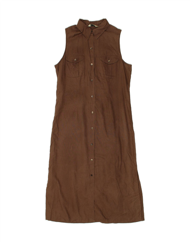 EDDIE BAUER Womens Sleeveless Shirt Dress UK 14 Large Brown Linen | Vintage Eddie Bauer | Thrift | Second-Hand Eddie Bauer | Used Clothing | Messina Hembry 