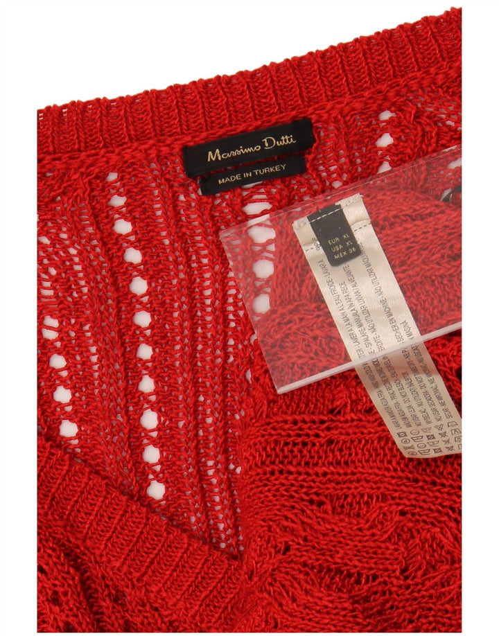 Massimo Dutti Womens See Through V-Neck Jumper Sweater UK 18 XL Red
