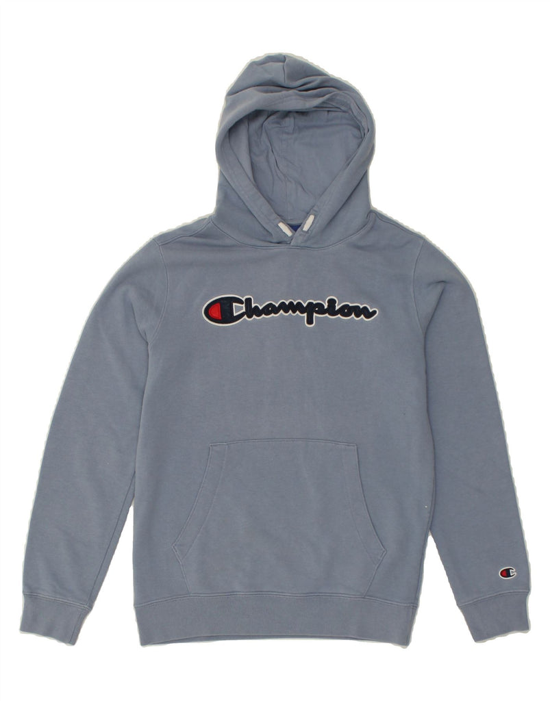 CHAMPION Boys Graphic Hoodie Jumper 13-14 Years XL Blue Cotton | Vintage Champion | Thrift | Second-Hand Champion | Used Clothing | Messina Hembry 