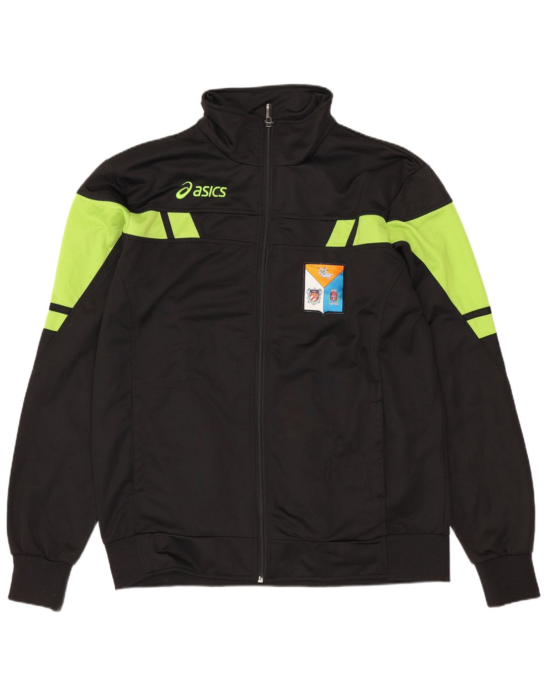 Asics Mens Tracksuit Top Jacket Medium Black Colourblock Polyester
