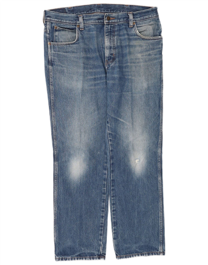 Wrangler Mens Regular Fit Straight Jeans W36 L30 Blue Cotton
